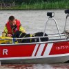 Suchhunde auf dem Boot der Feuerwehr Neu Darchau